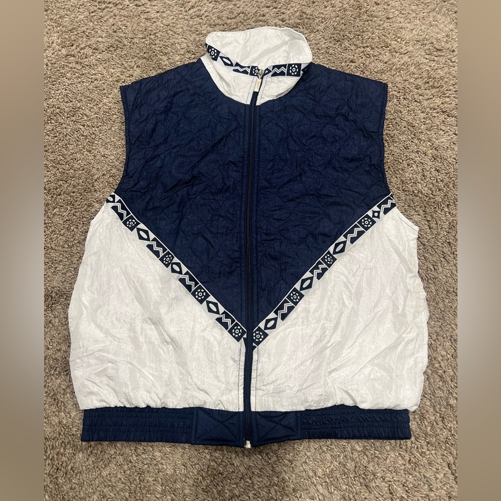 Rhythm Sport by Janeve vintage women's quilted vest in navy blue/white size M